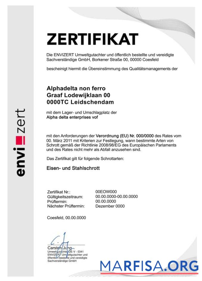 Downloadable Germany Envizert GmbH zertifikat certificate PSD template